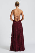 Floral Lace Cross Back Lace Up Open Back A-Line Maxi Gown