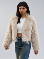 Faux Fur Coats Apricot Long Sleeves Faux Fur Jacket Winter Coat