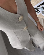 Solid Color Elegant Sleeveless Vest & Suit Pants Two-Piece Set