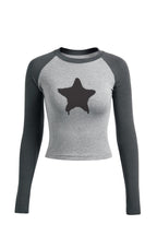Star Print Contrast Raglan Sleeves Long Sleeve Tees