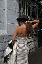 Stripe Color Block Knit Cami Loose Straight Maxi Dress