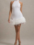 Liber Winter Women's Sequins Solid Color Feather stitching Mini&Short Dresses