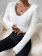 V-neck Plush Short Sweaters