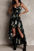 Midnight Wildflower High-Low Ruffle Floral Dress