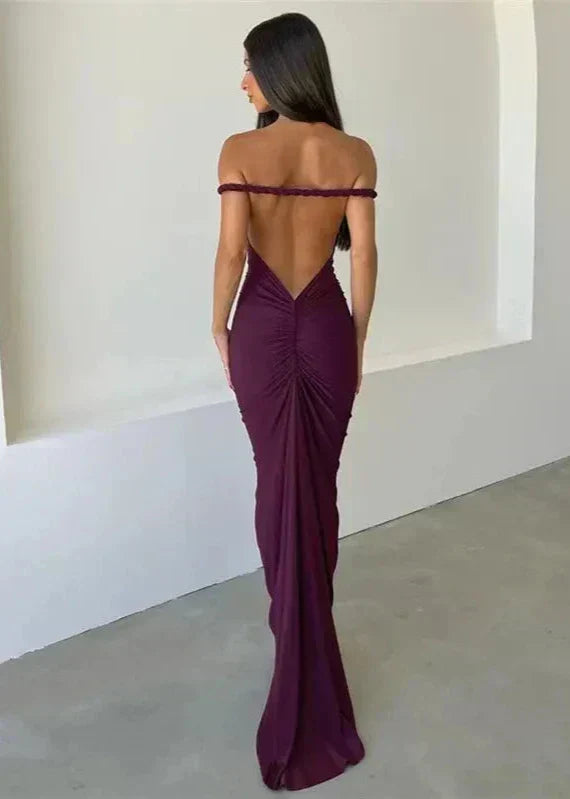 One-Shoulder Twisted Strap Folded Neckline Bodycon Maxi Dress