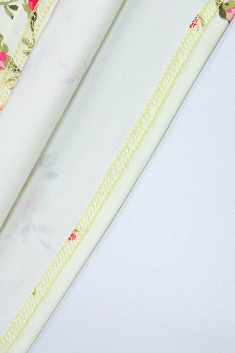 Beige Spaghetti Strap Sweetheart Cup Floral Print Bodycon Maxi Dress