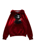 Fuzzy Cartoon Ghost Embroidered Oversized Hoodie