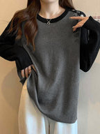 Contrast Color Splice Metal Decor Long Sleeve Knit