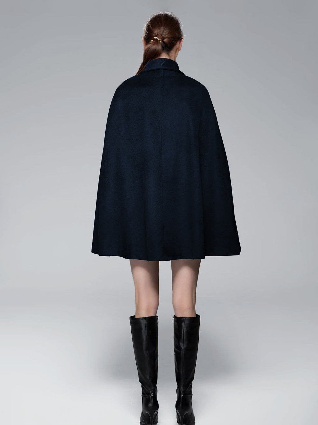 Wool Blend Cape Coat Turndown Collar Black Poncho Oversized Outerwear For Women 2026