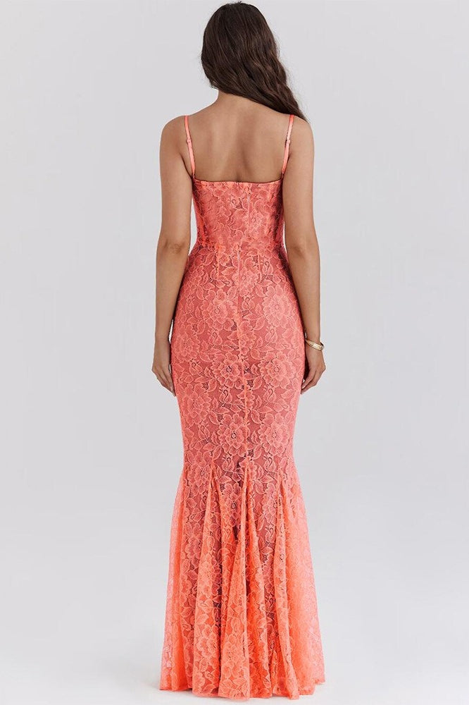 Lace Floral Corset Spaghetti Strap Mermaid Maxi Gown