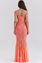 Lace Floral Corset Spaghetti Strap Mermaid Maxi Gown
