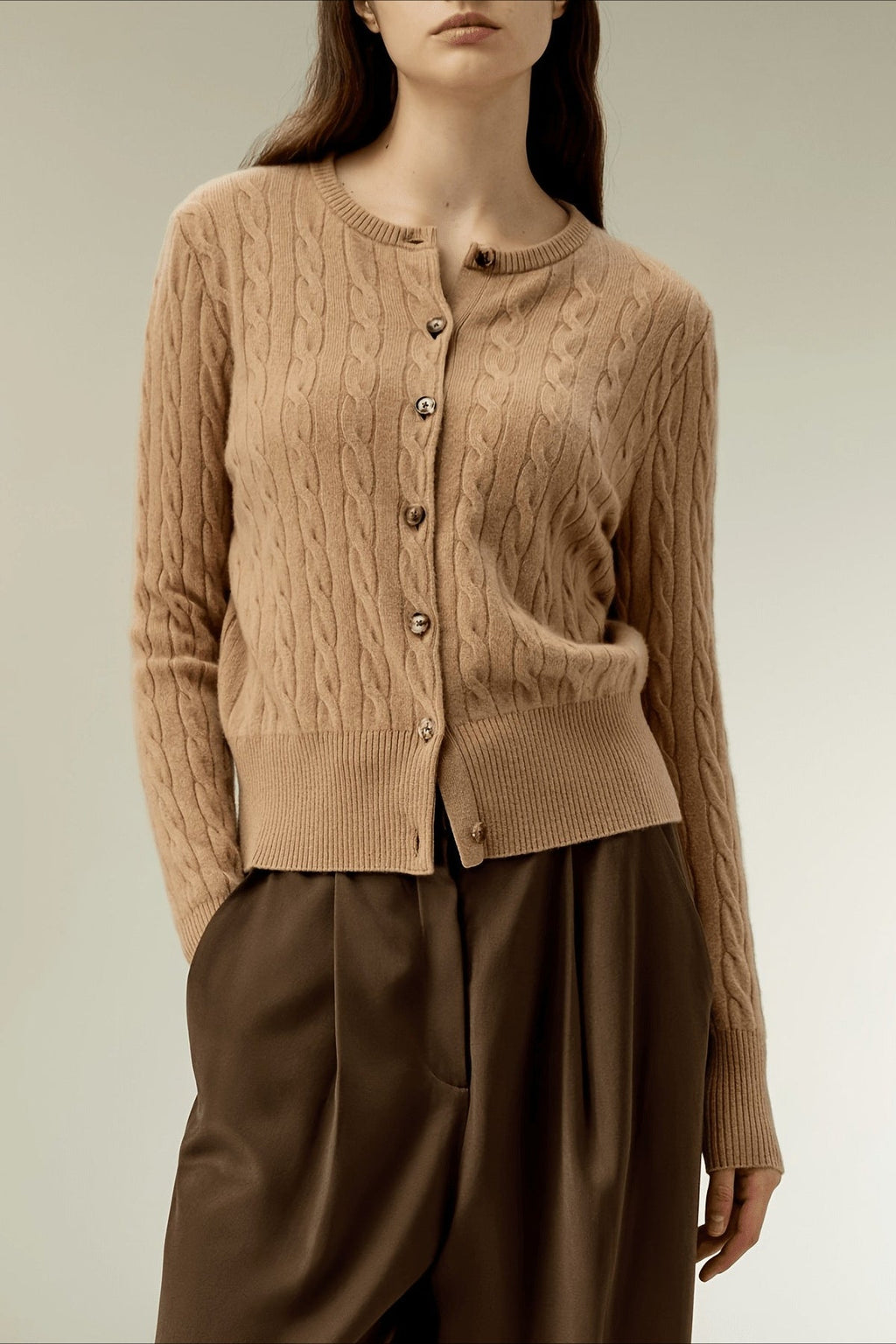 Elegant Cable Knit Button Cardigan Sweater