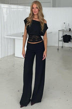 Asymmetric Collar Lace Sheer Sleeveless Crop Top