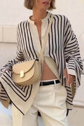 Striped Loose Long Sleeve Button Down Blouse