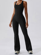 Solid Backless U Neck Jumpsuit