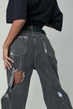 Graffiti Distressed Loose Straight Leg Jeans