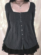 Solid Pointelle Square Neck Knit Cardigan