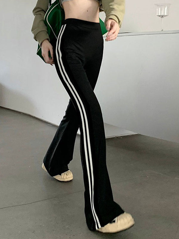 Piping Detail High Rise Flare Leg Pants