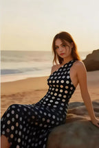 Polka Dot One Shoulder Halter Backless Bodycon Maxi Dress