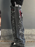 Dark Gothic Skull Print Boyfriend Jeans