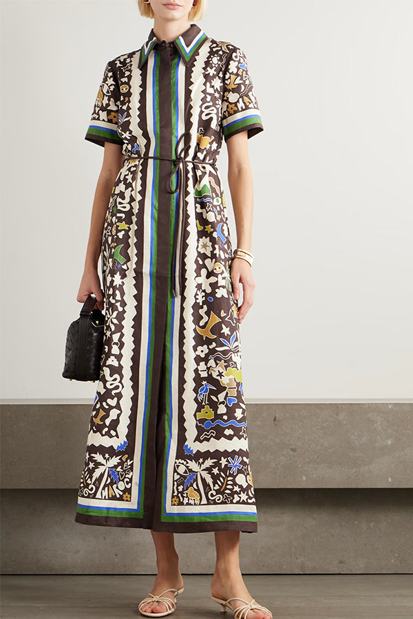 Bohemian Style Leopard Print Linen Shirt Dress