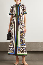 Bohemian Style Leopard Print Linen Shirt Dress