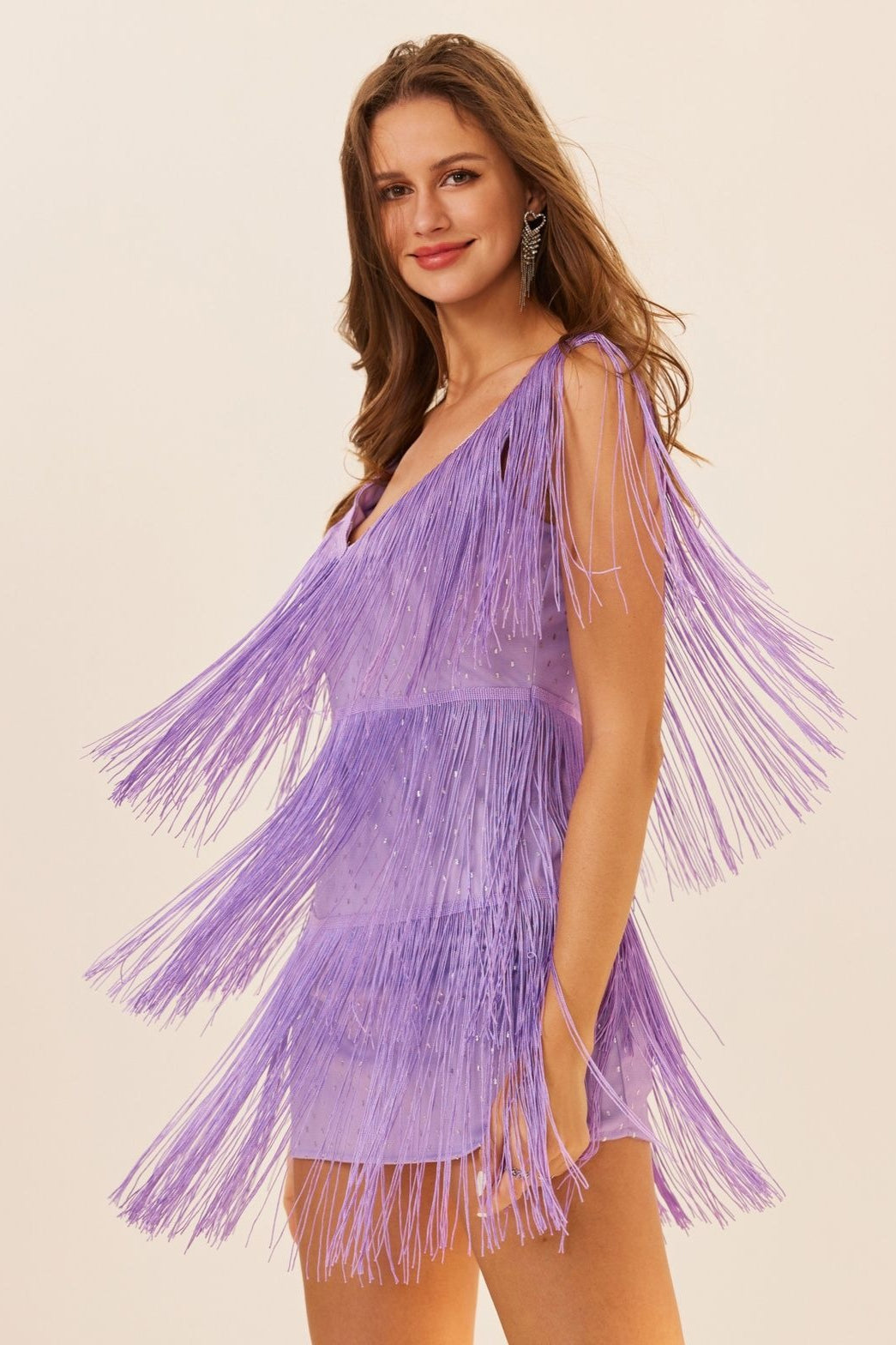 Sleeveless Tassel Trim Fringe Hem Mini Dress