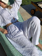 Casual Puffed Sleeves Shirt and Pants Suit