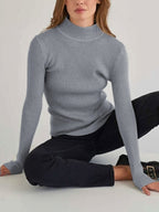 Solid Mock Neck Slim Knit Sweater