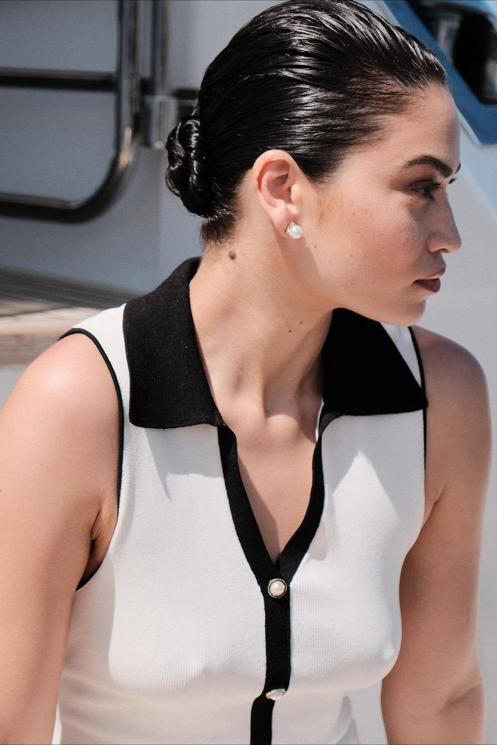 Sleeveless Ribbed Knit Lapel Collar Button Front Pocket Mini Dress