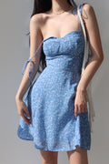 Ditsy Floral Print Sweetheart Tie Strap Corset Lace Up Mini Dress