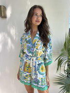 Printed Collared Neck Half Sleeve Romper