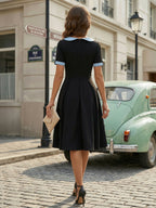 Contrast Peter Pan Collar A-line Summer Swing Midi Dress For Women 2026