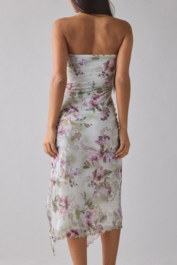 Mesh Tie-dye Slit Strapless Maxi Dress