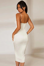 Satin Corset Underwire Spaghetti Strap Wrap Ruched Midi Dress