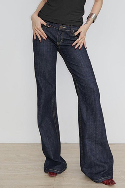 Letter Embroidery Vintage Low Rise Slim Flare Jeans