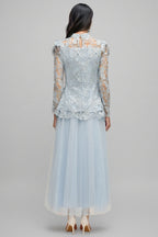 Hurof Folds Lace Butterfly Top Dress Two-Piece Set