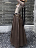 Tribal Print Splice Long Sleeve Maxi Dress