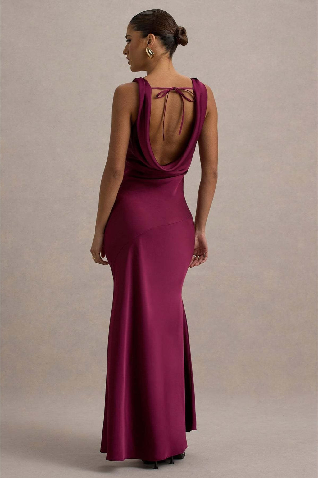 Satin Cowl Neck Fishtail Party Dress