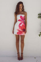 Strapless Floral Placement Print Tube Bodycon Mini Dress