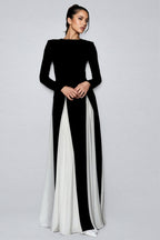 Liwy Black And White Clashing Long Sleeve Maxi Dress
