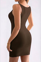 Boat Neck Sleeveless Ruched Side Seam Bodycon Mini Dress