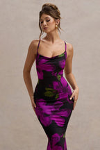 Floral Print Cowl Neck Spaghetti Strap Bodycon Midi Mini Dress