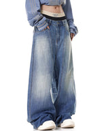 Retro Washed Lightning Pattern Deconstruction Boyfriend Jeans