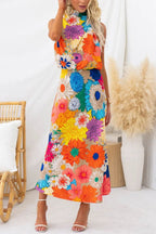 Large Floral Print Halter Neck Midi Skirt Set