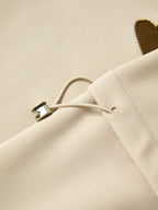 Embroidery Drawstring Sleeve Decor Oversized Hoodie