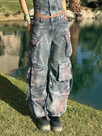 Vintage Tie Dye Multi Pocket Cargo Jeans