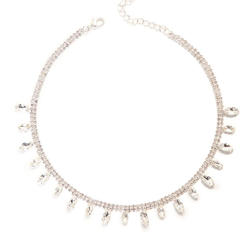 Marquise Cut Crystal Drop Necklace - Silver