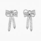Crystal Bow Drop Earrings Silver