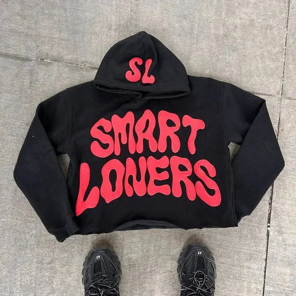 Dark Alphabet Graphic Pullover Hoodie
